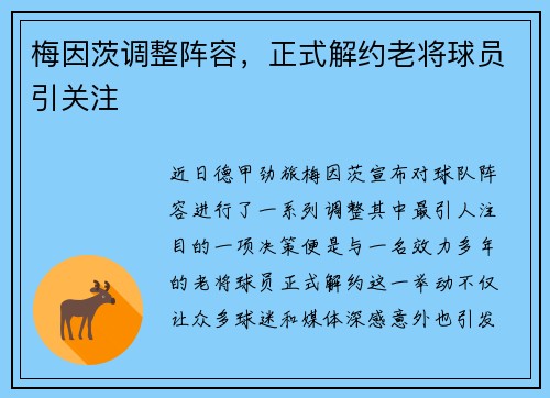 梅因茨调整阵容，正式解约老将球员引关注